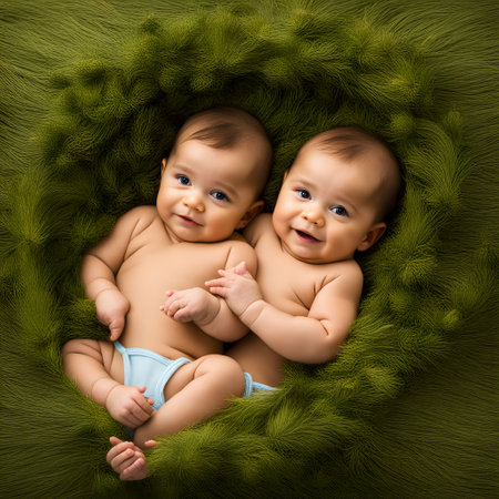 cute little babies look into the cameraの素材