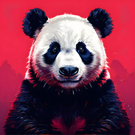 large black and white panda bear from China in the wildの素材