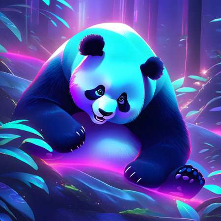 large black and white panda bear from China in the wildの素材