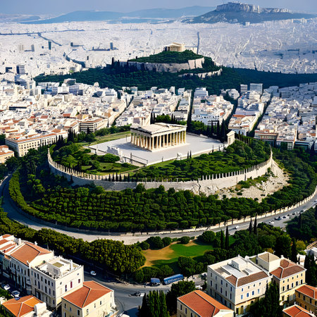 cultural capital Athens with mountain and Acropolisの素材