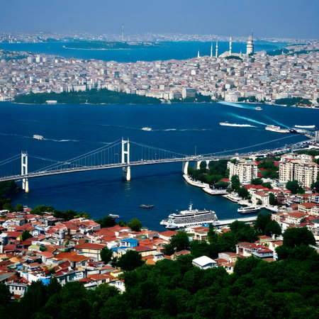 the city of istabul on the Bosphorus with its old town and mosqueの素材