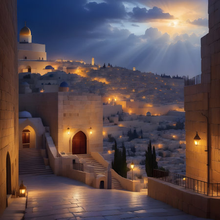 The holy city of Jerusalem with the city walls and the Dome of the Rockの素材