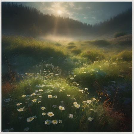 mystical and magical meadow with colorful flowers and a magicの素材