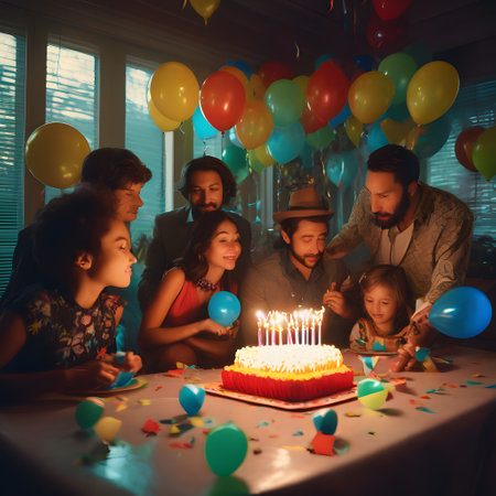 Children's birthday party with balloons decoration and cakeの素材