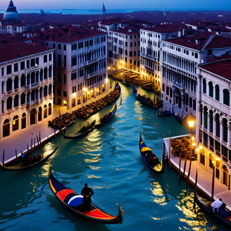 the city of Venice with lagoon boats and cathedralの素材