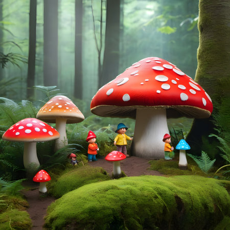 little people in the huge enchanted mushroom forestの素材