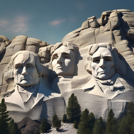 Mount Rushmore with the presidential portal carved into the rockの素材