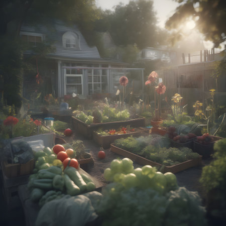 Allotment garden with home-grown plants and vegetablesの素材