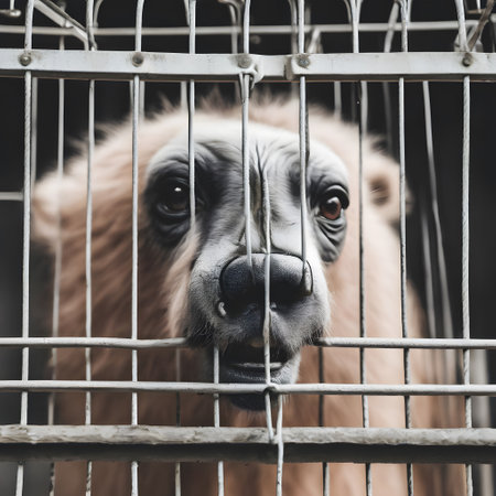 Animals are kept in cages that are far too smallの素材