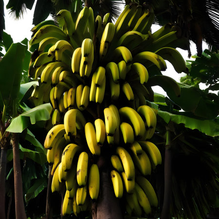 Banana tree in plantation with ripe fruitsの素材