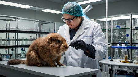 Laboratory for animal experiments with animals and cagesの素材