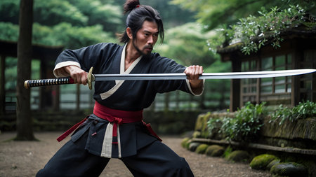 Japanese samurai swordsmen in tournamentの素材