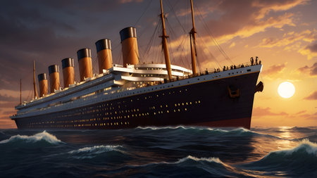 the ocean crossing on the mighty Titanicの素材