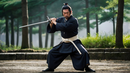 Japanese samurai swordsmen in tournamentの素材