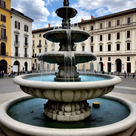 wonderful fountain in the city with running waterの素材