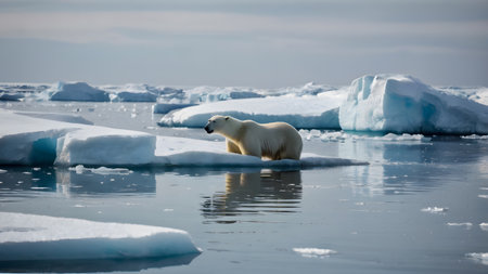Large dangerous polar bears on an ice floe in the Arcticの素材