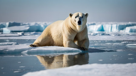 Large dangerous polar bears on an ice floe in the Arcticの素材