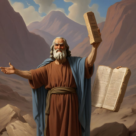 Moses receives the stone tablets with the Ten Commandments from God at Mount Sinaiの素材