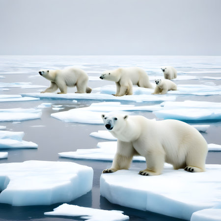 Large dangerous polar bears on an ice floe in the Arcticの素材