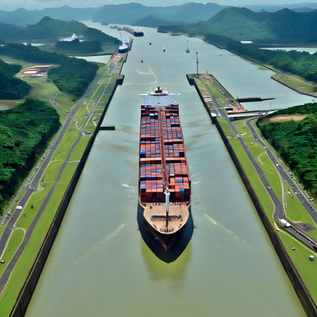 The Panama Canal in Central America as a shortcut for freight trafficの素材