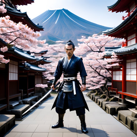 Japanese samurai swordsmen in tournamentの素材