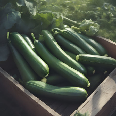 green zucchini ready for harvest in the fieldの素材