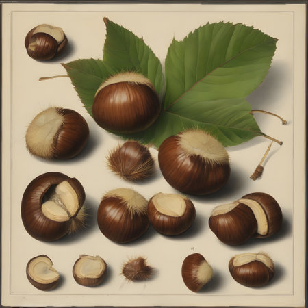 Brown shiny chestnuts for crafts and as medicine in autumnの素材