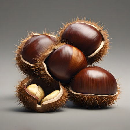 Brown shiny chestnuts for crafts and as medicine in autumnの素材
