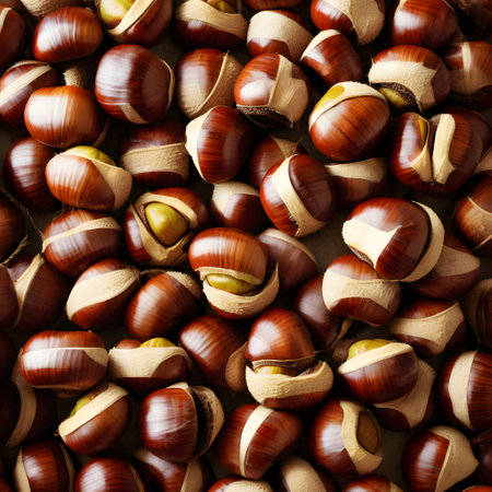Brown shiny chestnuts for crafts and as medicine in autumnの素材