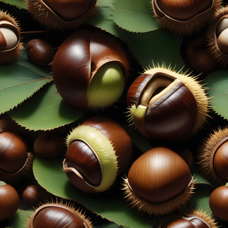 Brown shiny chestnuts for crafts and as medicine in autumnの素材
