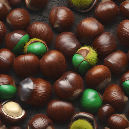 Brown shiny chestnuts for crafts and as medicine in autumnの素材