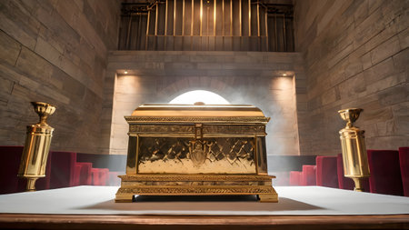 The Holy Ark of the Covenant of the Bible with the Ten Commandments in the Sinai Desert during the Exodus of the Israelitesの素材