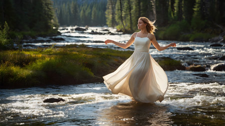 the wild, turbulent nature on the river with peopleの素材