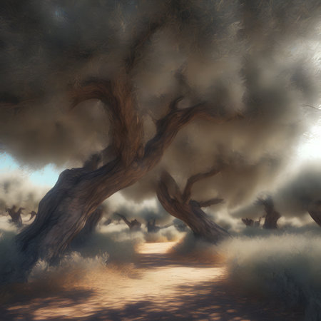 Olive grove with trees in dry sandの素材