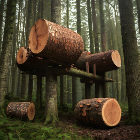 dense forest with felled trees for economic useの素材