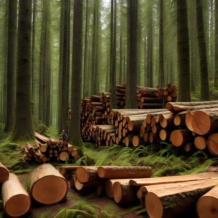 dense forest with felled trees for economic useの素材