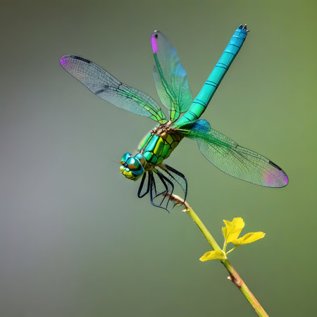 Beautiful dragonfly sits in the garden and sunbathesの素材