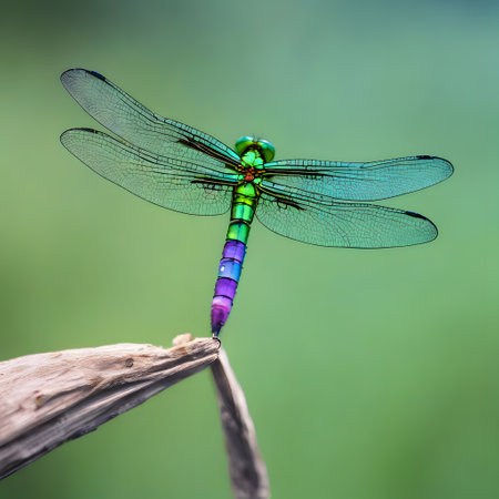 Beautiful dragonfly sits in the garden and sunbathesの素材