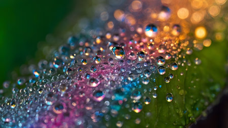 Water drops on plants in summer create rainbow colorsの素材