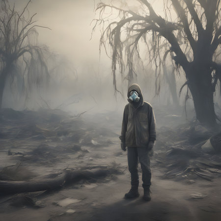 desolate gloomy and poisoned landscape with dead treesの素材