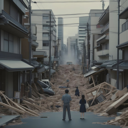 destruction after a major catastrophic earthquakeの素材