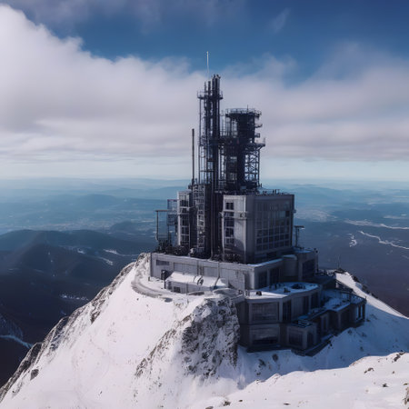 secret research laboratory on a mountaintop in the mountainsの素材