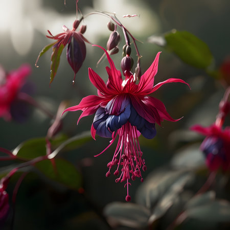 Beautiful fuchsia flowers in the botanical gardenの素材