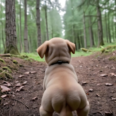 small cut dog as a friend plays in forestの素材