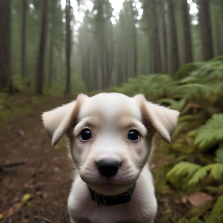 small cut dog as a friend plays in forestの素材