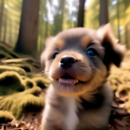 small cut dog as a friend plays in forestの素材