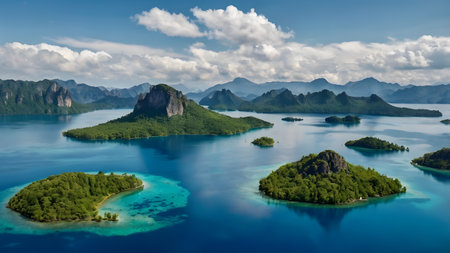Green forested islands in the South Pacific as idyllic landscapesの素材