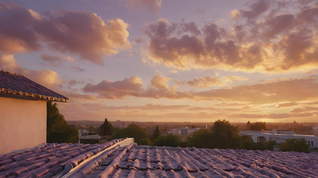 Rooftop scene at evening with cloudy skyの素材