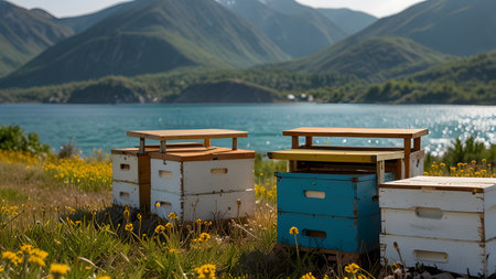Bees buzz around looking for nectarの素材