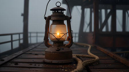 an old petreulium lamp stands on the jetty and burnsの素材